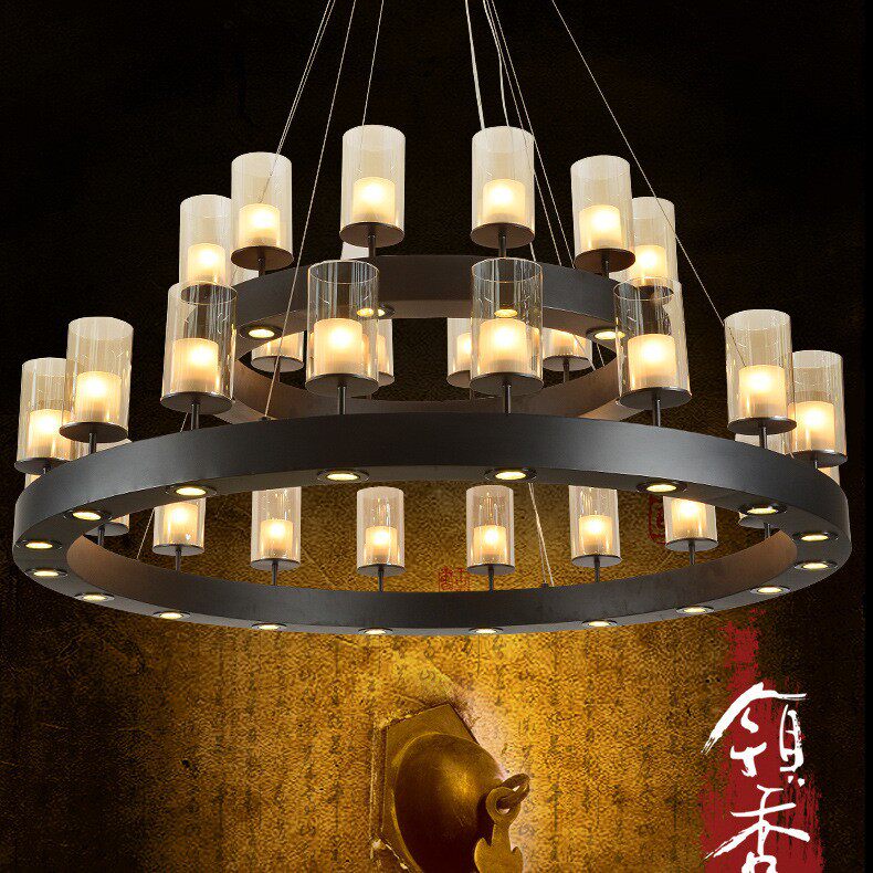 非标酒店大堂餐厅包间吊灯新中式火锅店吊灯带射灯样板间工程吊灯
