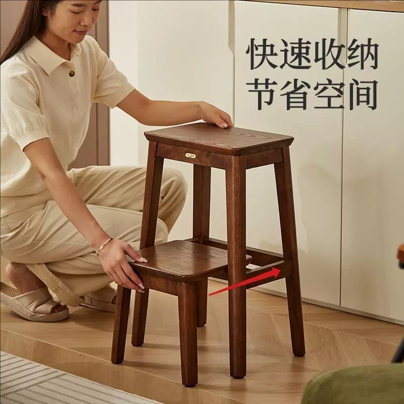 实木伸缩可抽拉凳子家用多功能两用梯子板凳登高客厅楼梯换鞋梯凳