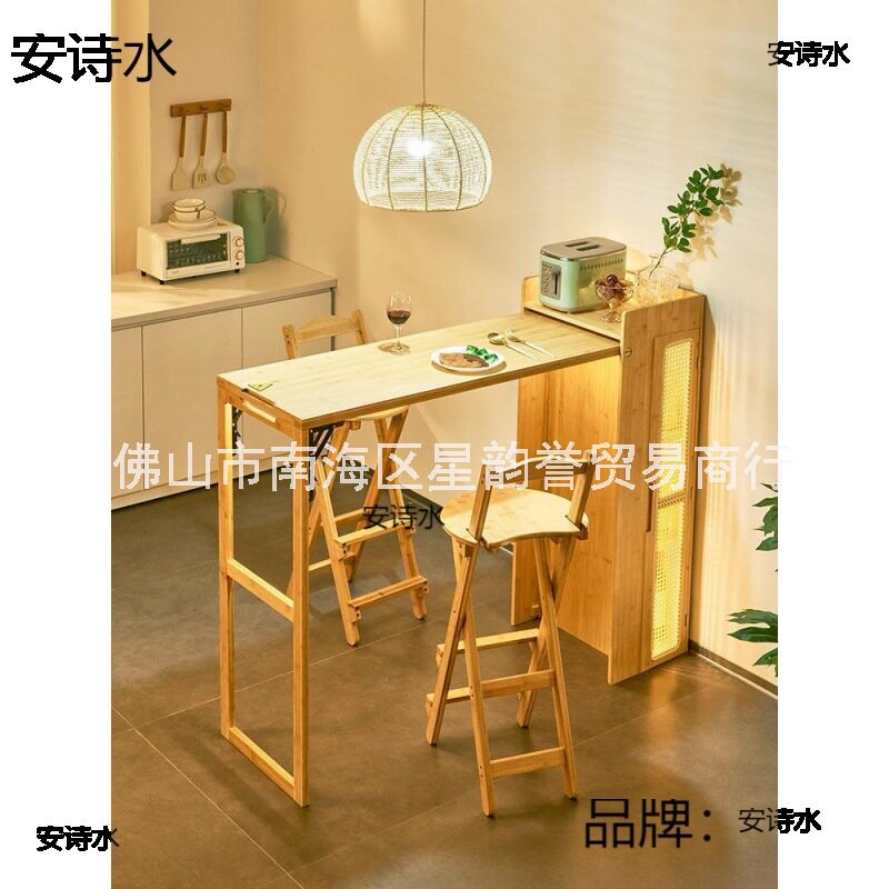 可折叠餐桌餐边柜实木折叠吧台隔断可伸缩岛台组合厨房简约储物