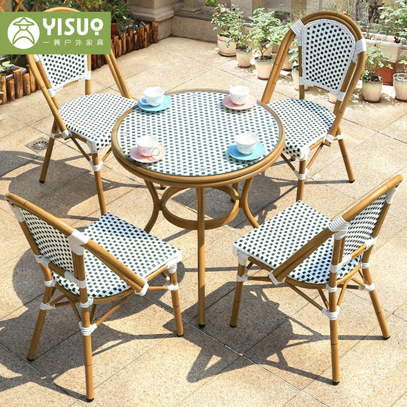 户外桌椅庭院露天餐厅法式藤椅咖啡厅美式休闲网红靠背花园藤编椅