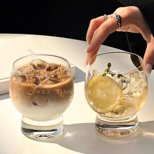 小众创意可爱鼓鼓杯轻奢高级感ins风威士忌酒杯玻璃果汁杯冷饮杯