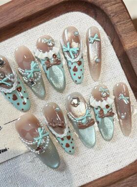 M287满糖薄巧海盐法式渐变豹纹裙边穿戴甲显白高级初秋百搭美甲