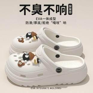 外穿沙滩半包头百搭拖鞋 2025新款 夏季 办公室厚底护士洞洞鞋 女士 款