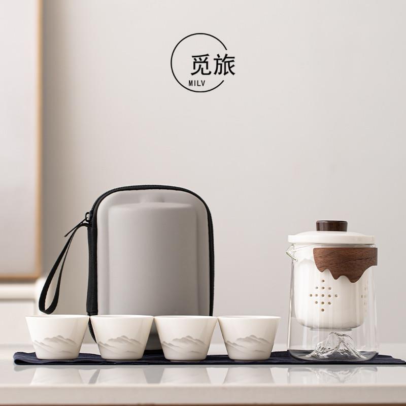 玻璃旅行茶具套装便携式收