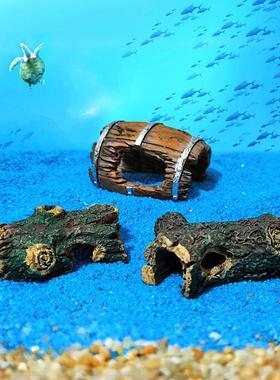 躲避屋鱼缸仿真空心木桶枯