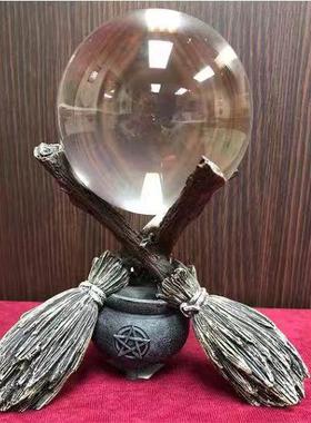 Besom水晶球摆件展示架树脂扫帚塔罗桌面装饰支架水晶球底座球座