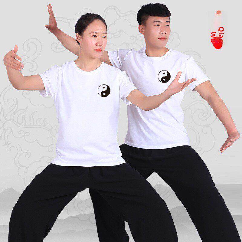 陈佳友夏季短袖t恤男女太极套装纯棉武术套装瑜伽灯裤文化衬衫定