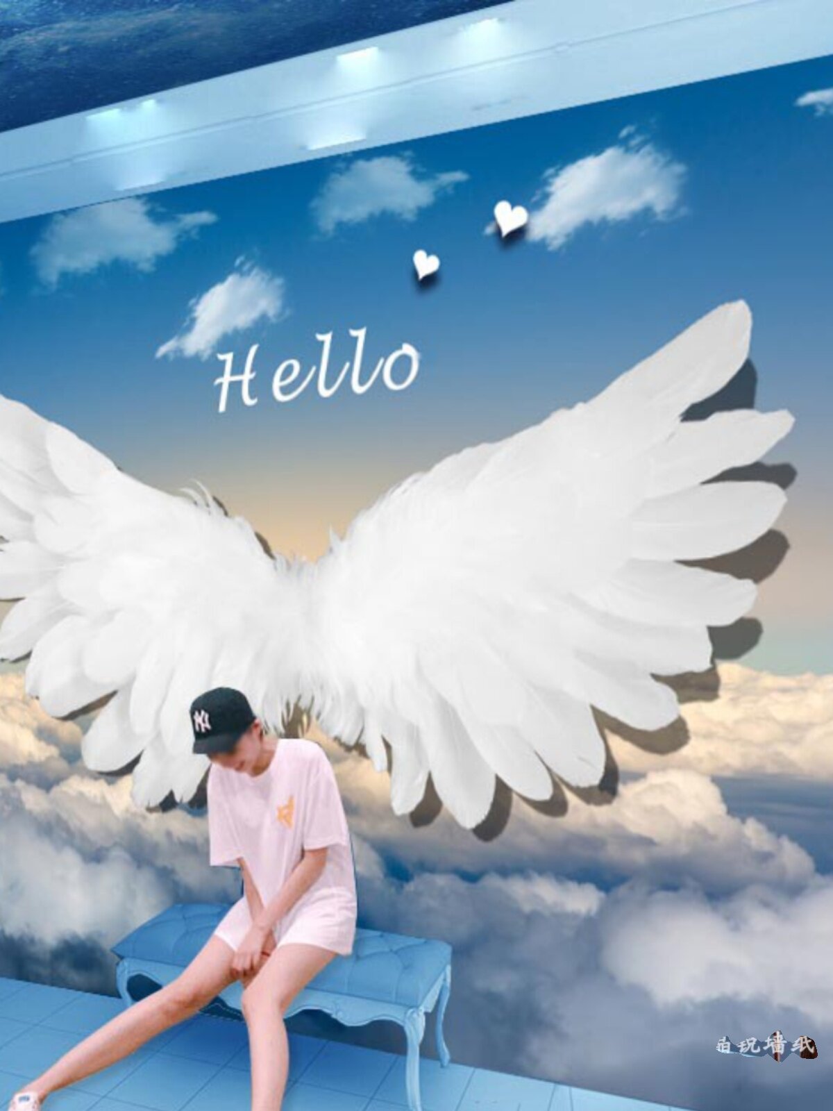 抖音网红墙大翅膀装饰墙纸壁画商场打卡背景墙壁布现代影视墙墙布