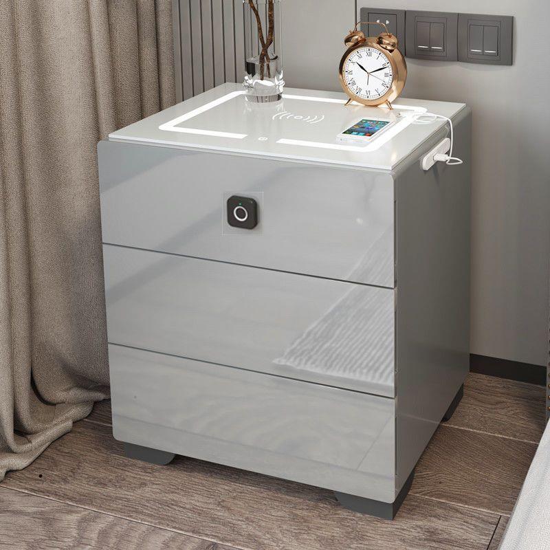 智能床头柜简约现代多功能带灯指纹锁无线充电蓝牙音响卧室床边柜