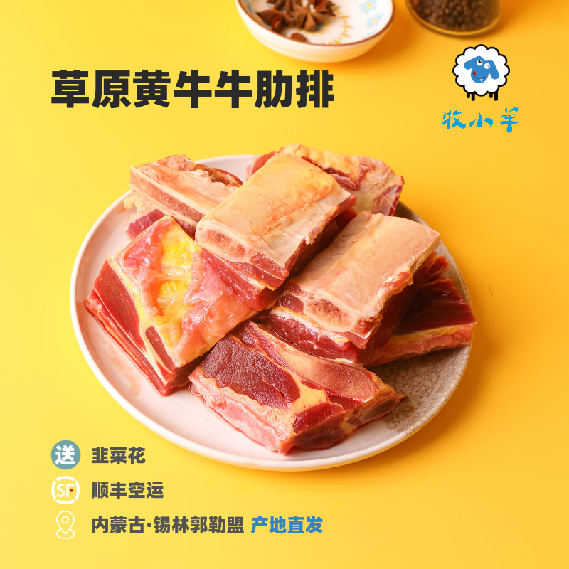 内蒙古草原黄膘牛排骨散养新鲜原切牛肋骨黄膘牛肋排带骨