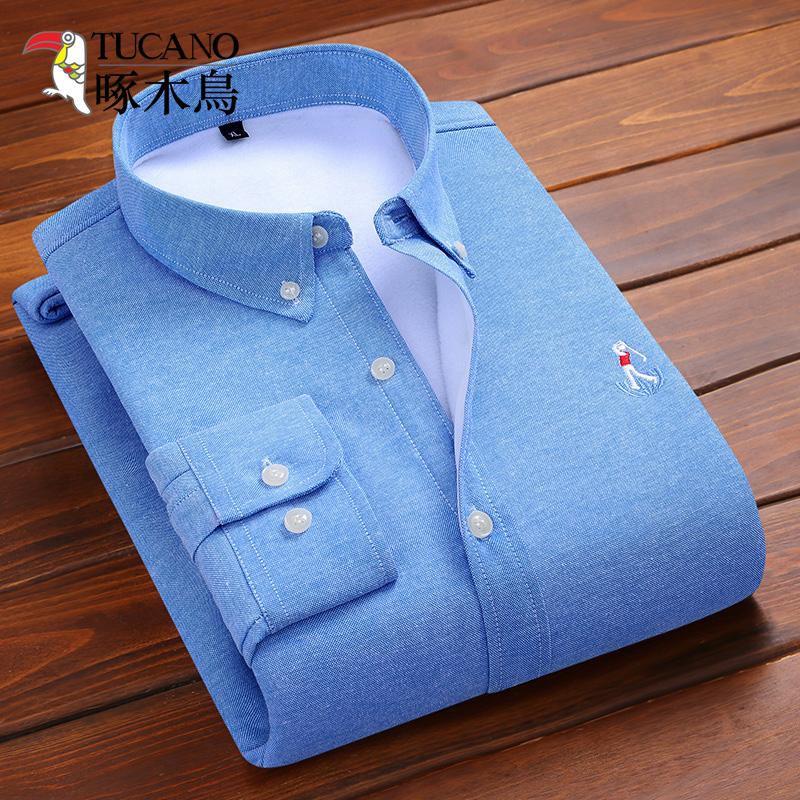 商务刺绣休闲纯棉男式中年牛津纺