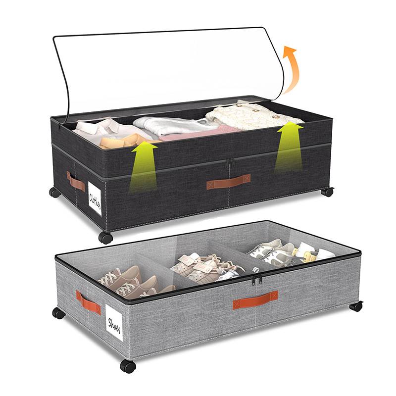 亚马逊层高可调床底收纳箱带滚轮床下防尘分隔衣服鞋子玩具置物架