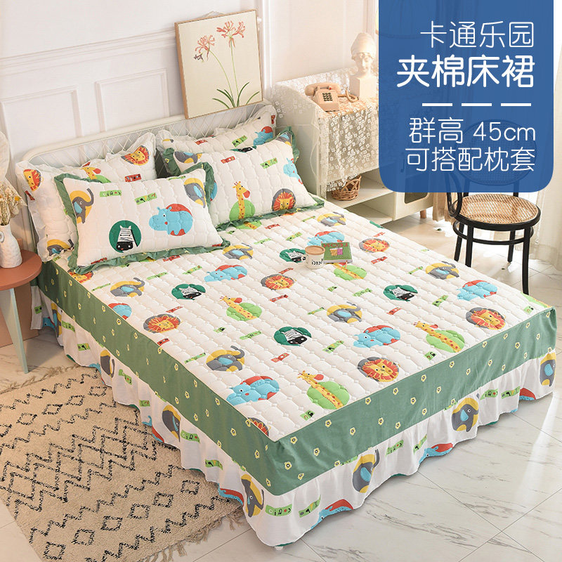 儿童卡通可爱纯棉夹棉厚床裙女孩男孩全棉床罩1.2N 1.5 1.8米m单