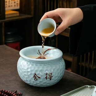 汝窑建水大号陶瓷家用茶渣缸茶道配件茶盂M水盂壶承茶水桶带盖茶