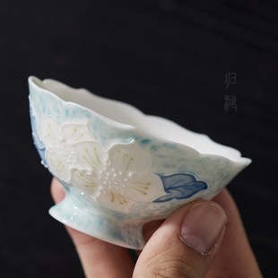 归鸿手绘釉下彩有田烧主人杯女士精致品茗杯家用S茶杯单杯功夫茶