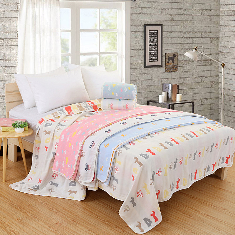 外贸原单纯棉f六层纱布单双人毛巾被空调盖毯夏凉毯蘑菇儿童被包