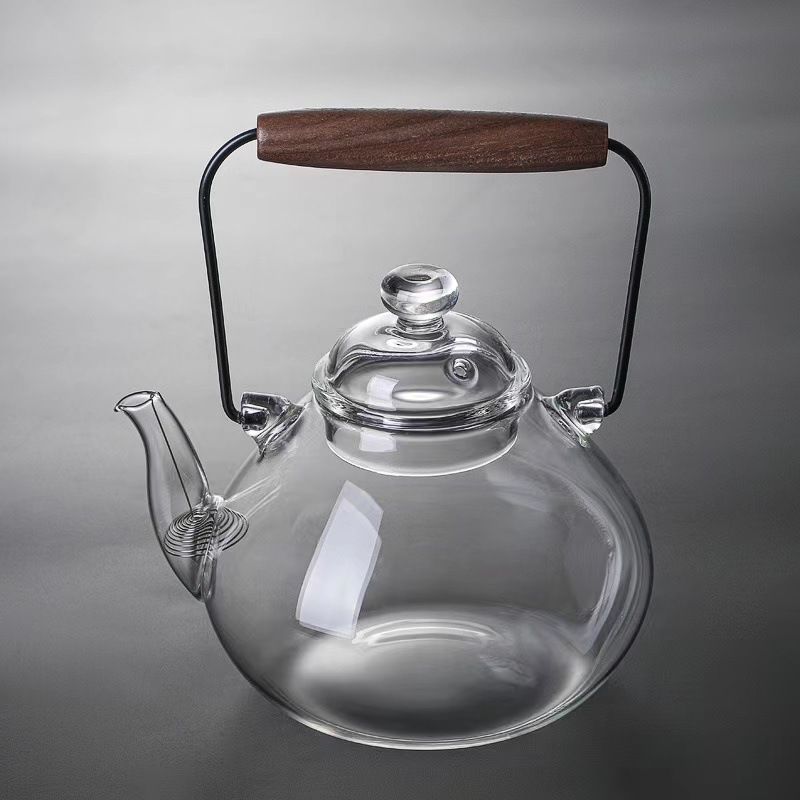 新品围炉煮茶桌i复古高硼硅玻璃提梁壶黑晶炉烧水壶家用玻璃茶壶