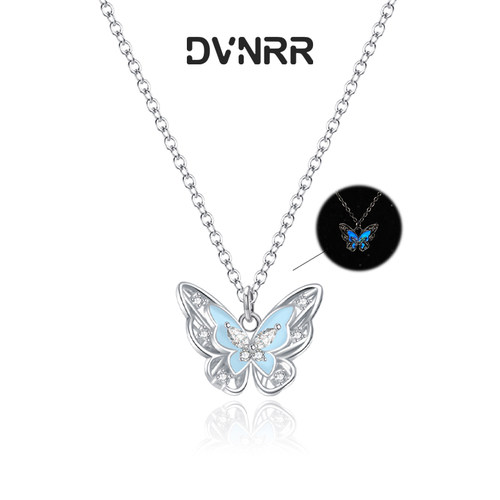 DVNRRs925银夜光可发光蝴蝶项链