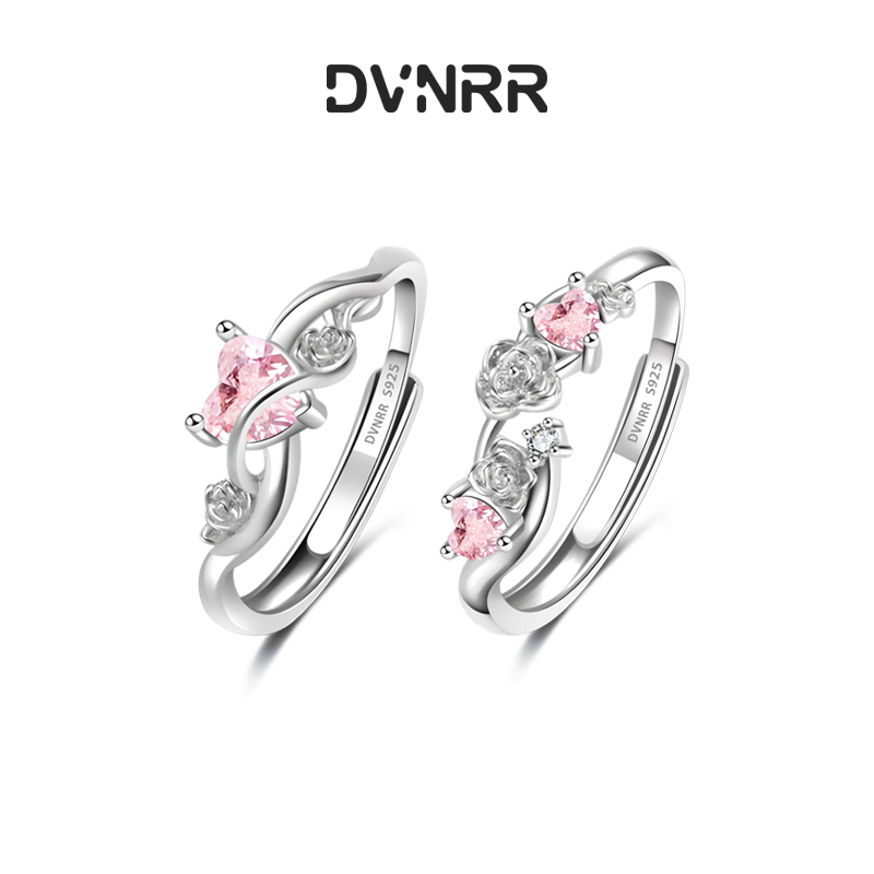 DVNRR心中玫瑰 精致甜美粉钻轻奢日韩轻奢新款S925戒指七夕礼物