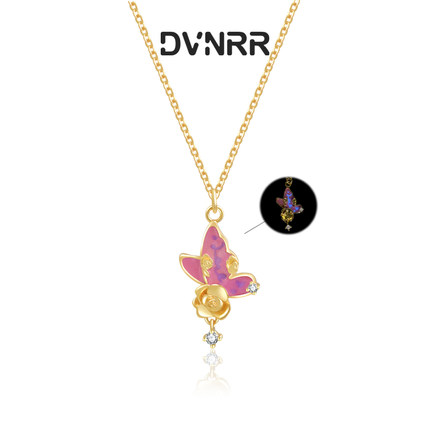 DVNRR玫香蝶韵 莫奈花园蝴蝶玫瑰LOVE可发光气质氛围感s925银项链