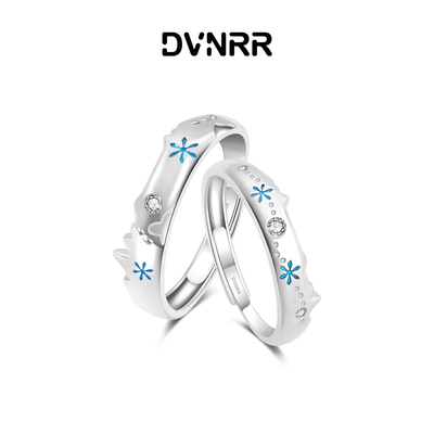 DVNRR雪的印记 原创设计简约素圈雪花情侣对戒