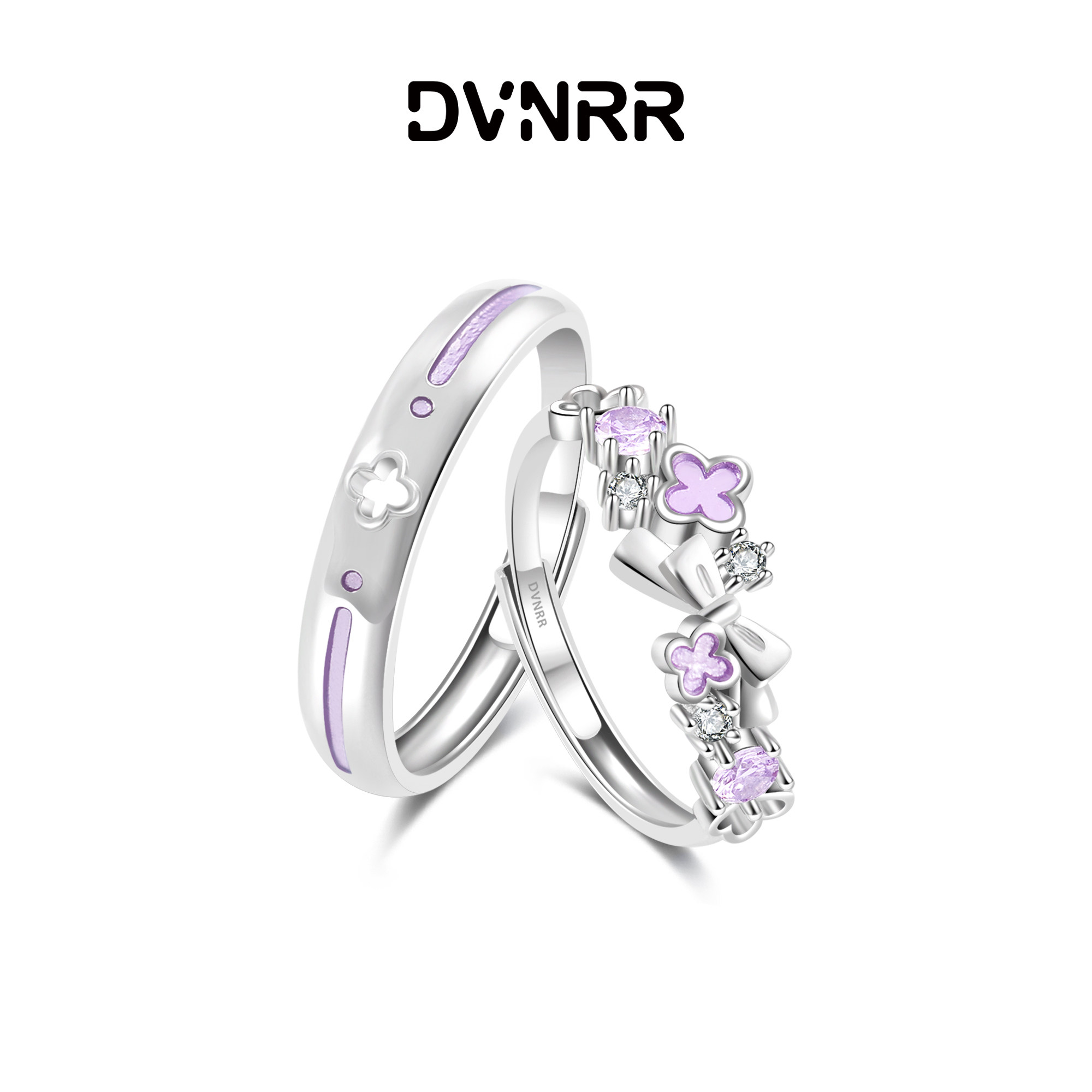 DVNRR紫色幸运结 原创设计蝴蝶结四叶草情侣对戒精致优雅高级感图片