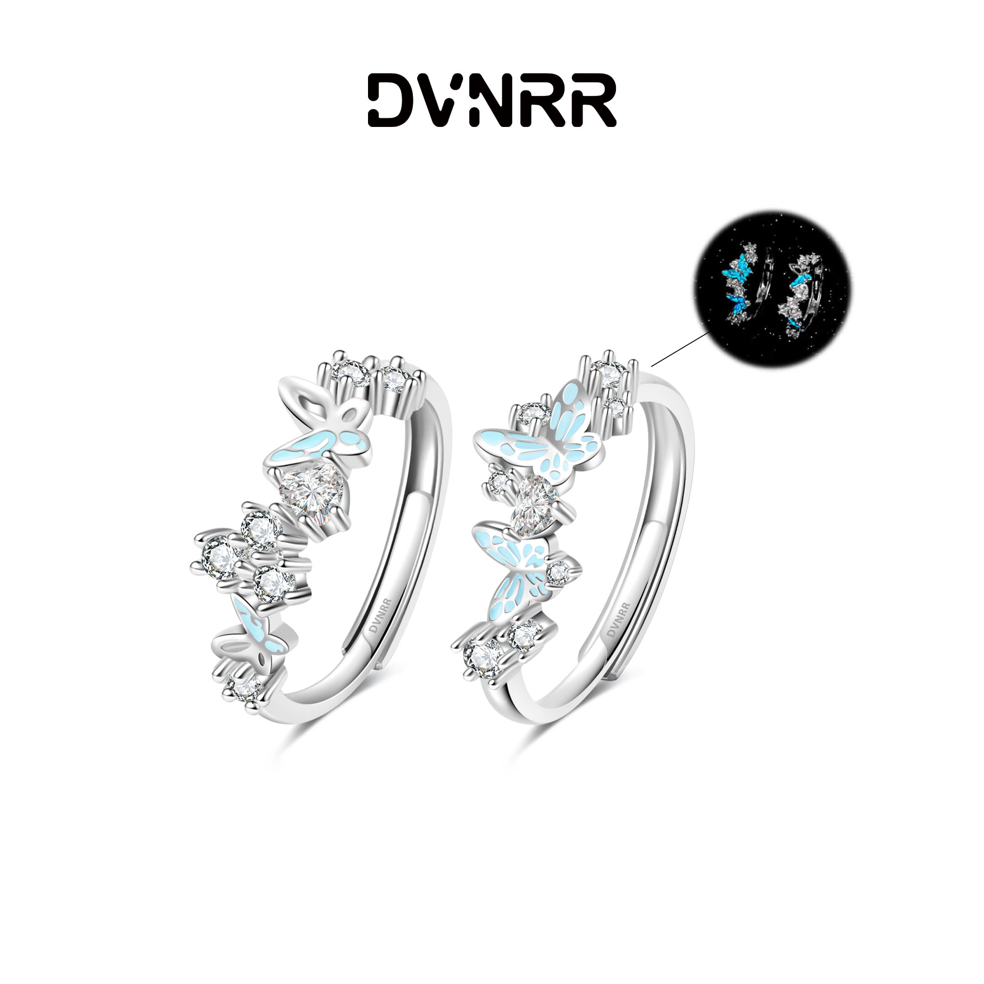 DVNRR永恒的蝶 原创设计夜光蝴蝶闺蜜对戒铜图片