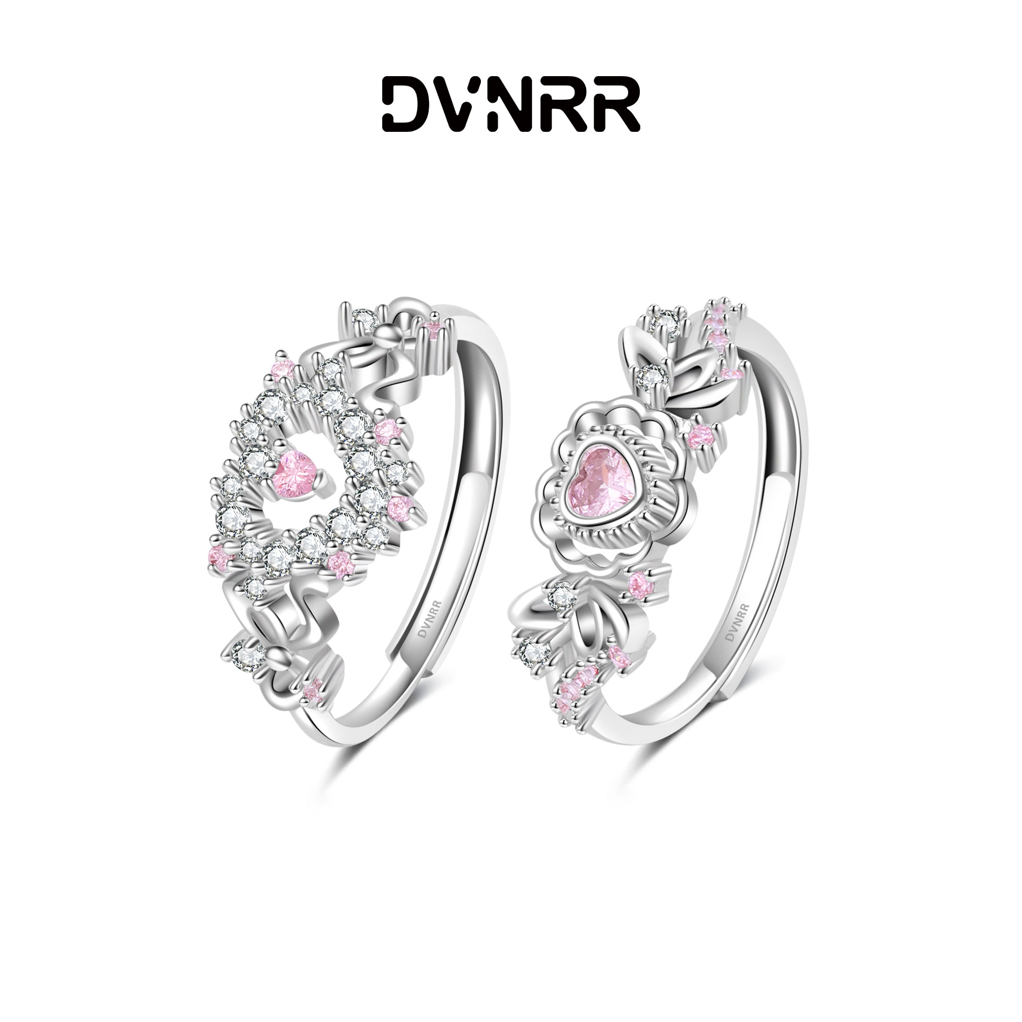 DVNRR粉色心跳 原创设计粉色闪钻爱心闺蜜对戒优雅日韩甜美可爱铜图片