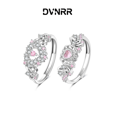 DVNRR粉色心跳 原创设计粉色闪钻爱心闺蜜对戒优雅日韩甜美可爱铜