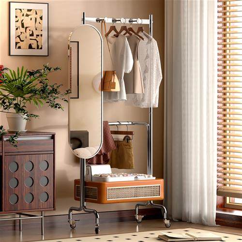 中古藤编卧室落地挂衣架家用穿衣镜衣帽架一体带试衣镜挂衣服架子,住宅家具,衣帽架,淘宝优惠券,粉丝福利购,淘宝优惠卷
