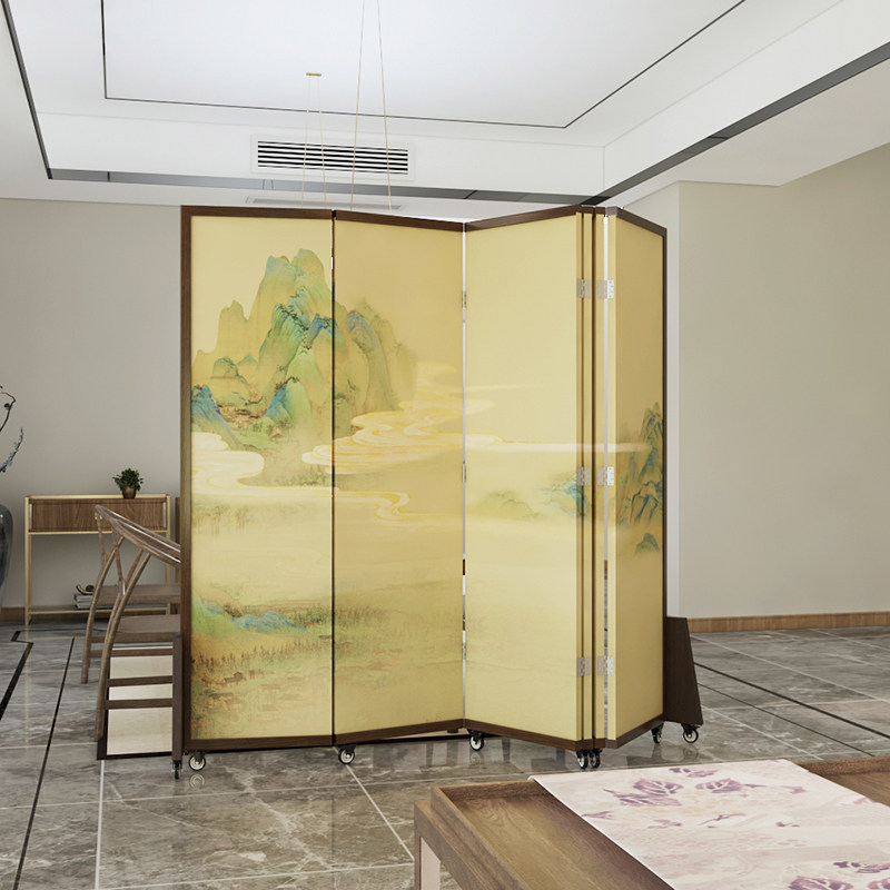速发新中式屏风卧室遮挡家用隔断客厅实木玄关折叠简约现代可移动