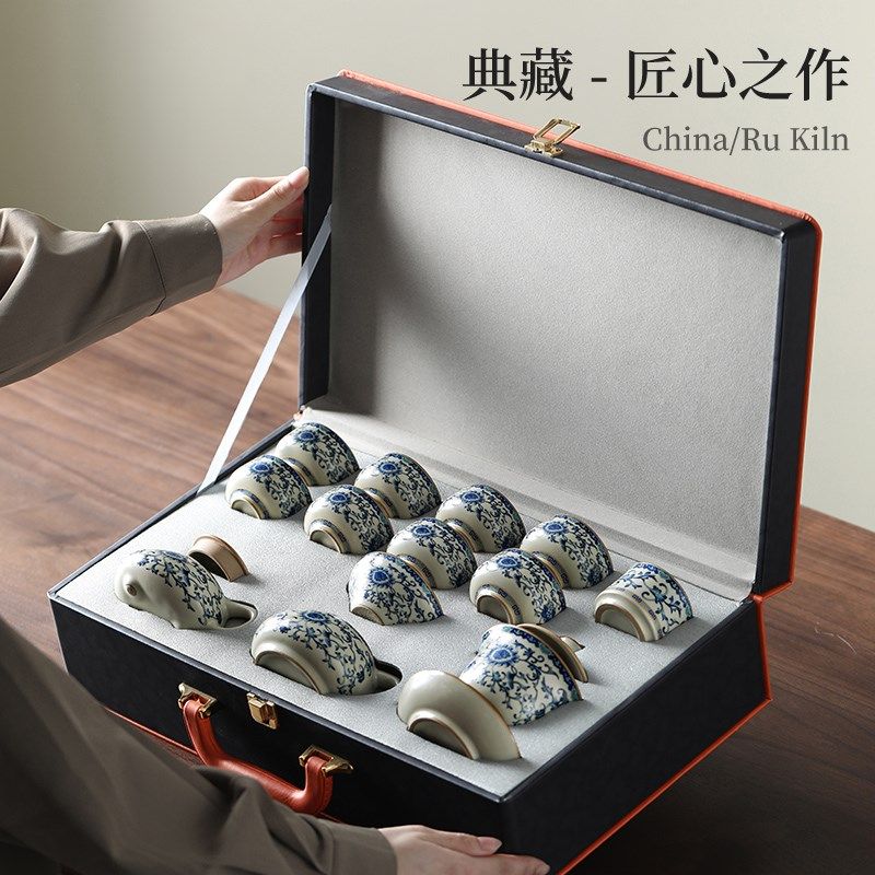 速发青花汝窑功夫茶具套装家用2025新款客厅轻奢高档泡茶器具喝茶