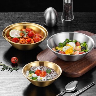 速发配式不锈钢碗04级商用单甜金色层品沙拉碗火锅店蘸料韩菜碗