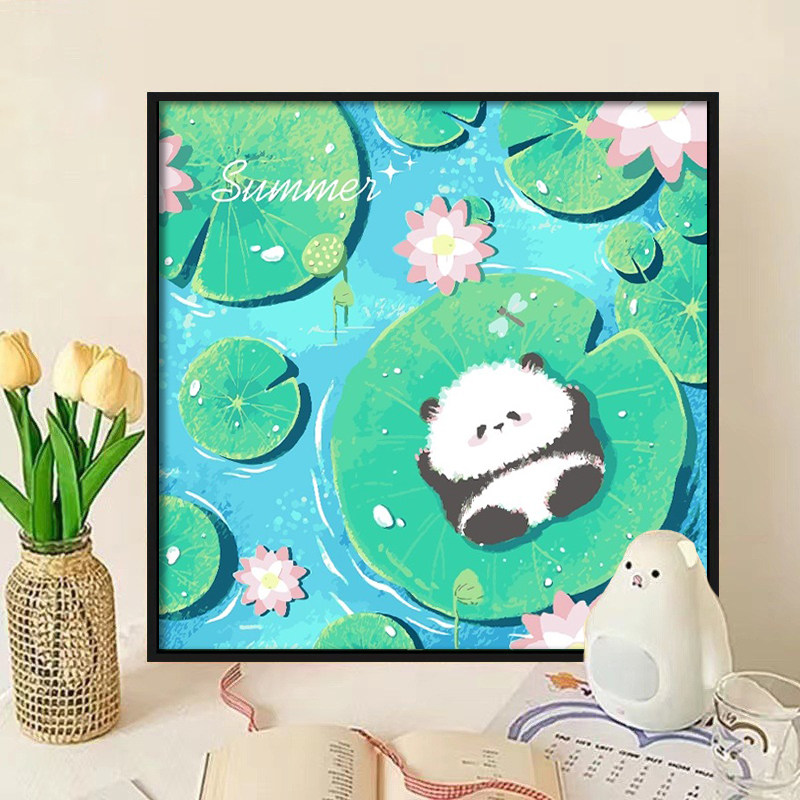 速发熊色花花填充油猫手工手绘涂鸦丙烯涂彩画装饰画