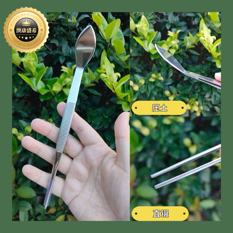 速发盆景镊子园艺不锈钢松土耙子摘芽换土多肉种植起盆压土刀弯头