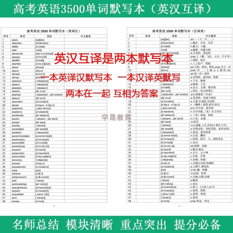 速发2025高考英语500单词默写本高中英语大纲词汇英汉互译词汇训