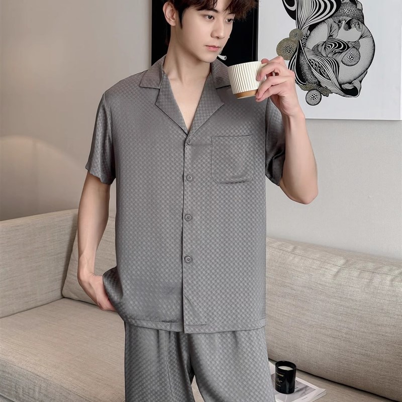 速发春夏男睡衣,家居服,高档户外灰色青年套装