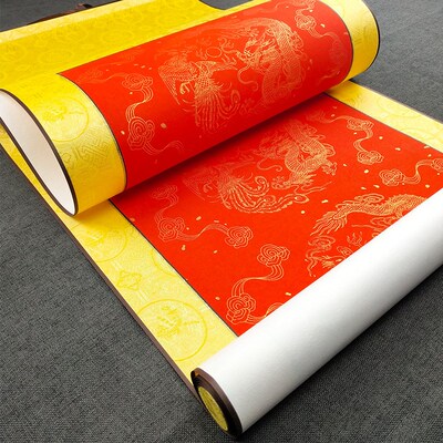 速发全绫精裱空白画联年红洒金宣纸卷轴龙凤轴当对瓦挂轴中堂立轴
