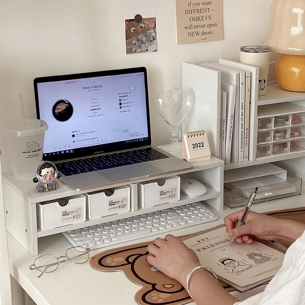 速发桌面增高架桌木架脑实置物架支电办公室收纳展示架工位托架