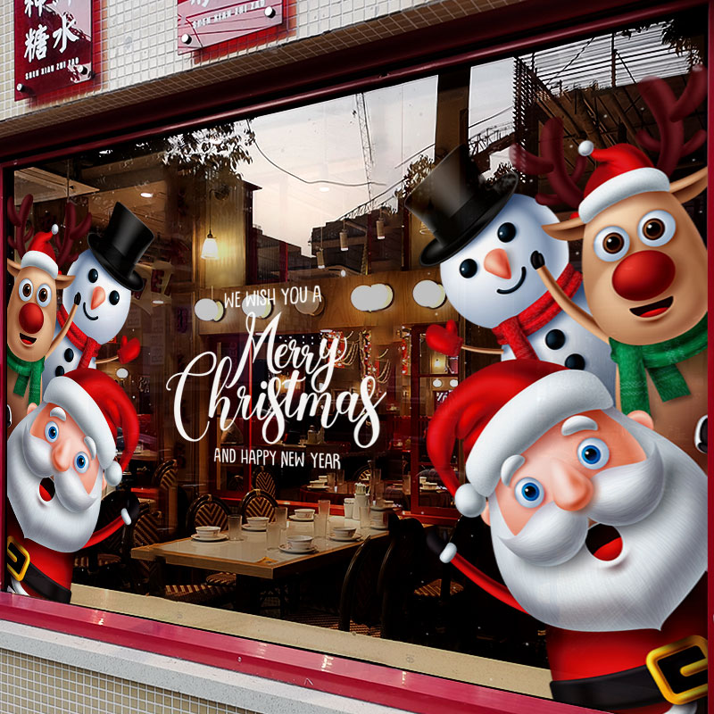 速发圣诞节装橱窗花雪人墙贴画窗人窗贴大型饰老静电玻璃贴门贴纸