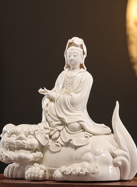 速发德供白瓷文像普贤菩萨佛殊坐像摆件陶瓷家用客厅化奉神像装饰