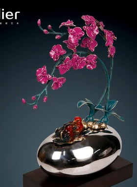 速发纯铜鸳鸯兰花艺术饰件新中式客厅玄关结礼婚物乔迁新居装摆工
