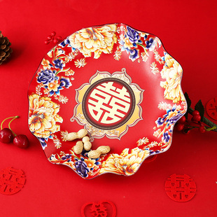 速发庆款盘新红色喜子结婚酒席花生瓜子盘新娘陪嫁婚庆用品水果盘