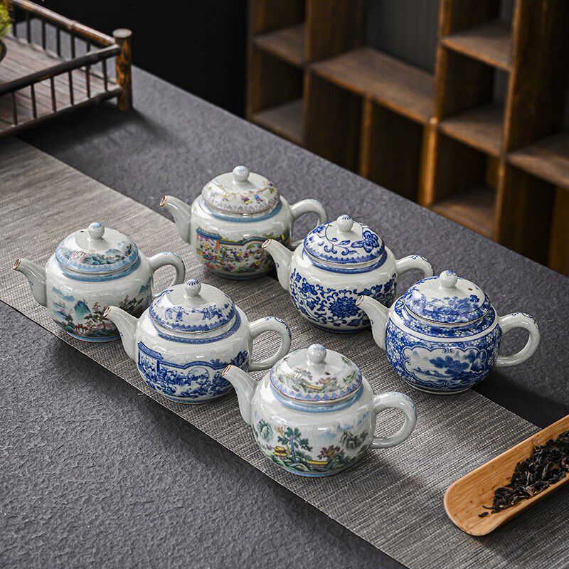 速发家镇德青花瓷仿古茶壶泡茶器功夫茶具套装景用陶瓷花茶水壶盖