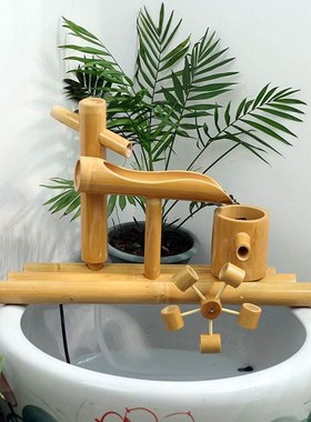 速发竹子流水器 鱼缸石槽鱼 客氧过滤 增厅摆件盆轮水车循环流水