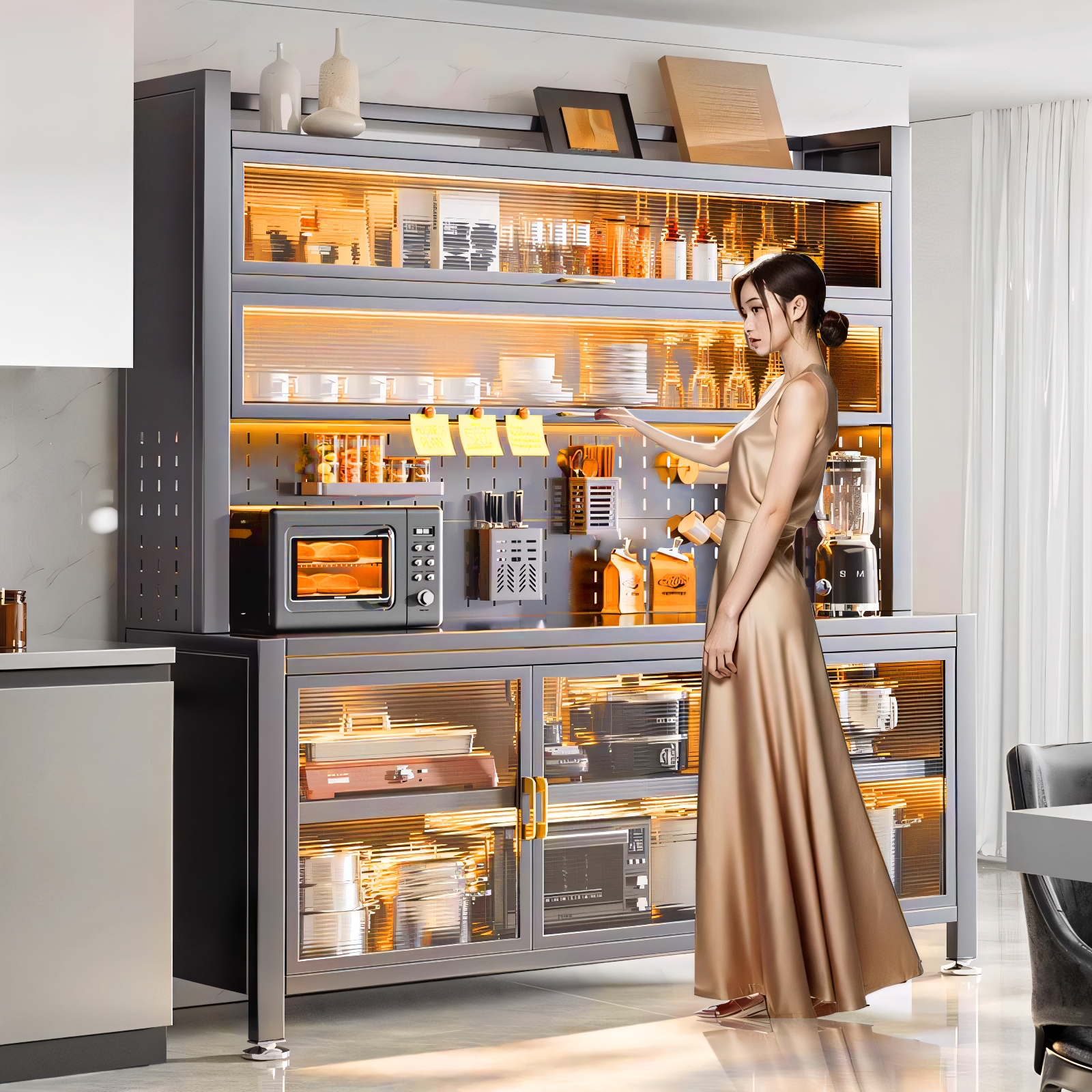 速发厨房置物架餐边多物柜炉地储层烤箱微波落锅电器多功能收纳橱