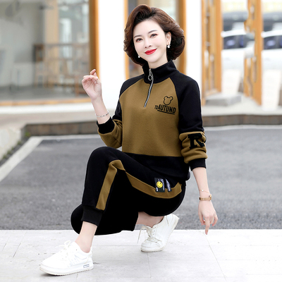 速发20尚4春秋新装款中老年妈妈时2休闲运动服套装中年卫衣服两件