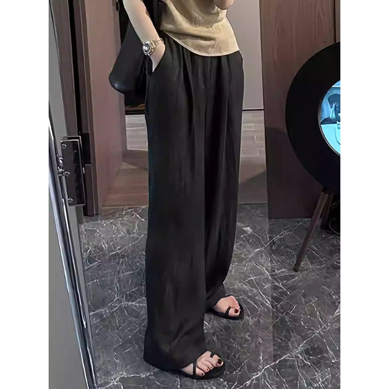 速发胯码百搭扎染松紧直筒裤夏感薄款休闲垂季遮大阔腿裤子