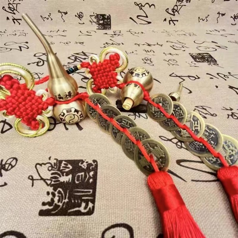 黄铜双面刻字大葫芦空心葫芦中国结入户大门挂件吉祥结