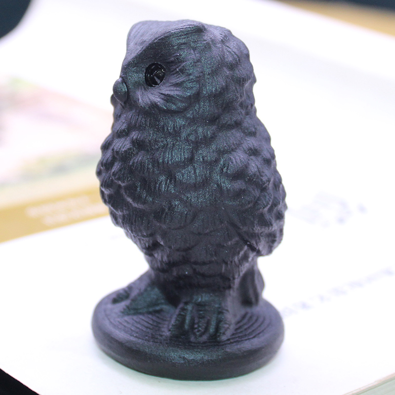 新品易晶缘天然黑曜石原石水晶雕刻件矿石宝石动物猫头鹰石头摆件